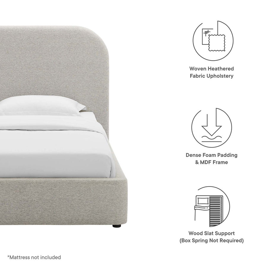 Twill Upholstered Fabric Curved Twin Platform Bed in Heathered Weave Light Gray