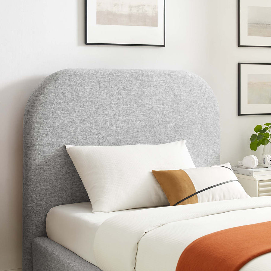 Twill Upholstered Fabric Curved Twin Platform Bed in Heathered Weave Light Gray