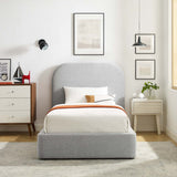 Twill Upholstered Fabric Curved Twin Platform Bed in Heathered Weave Light Gray