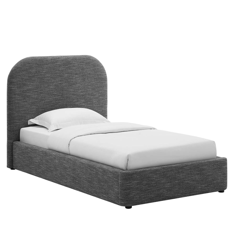 Twill Upholstered Fabric Curved Twin Platform Bed in Heathered Weave Slate