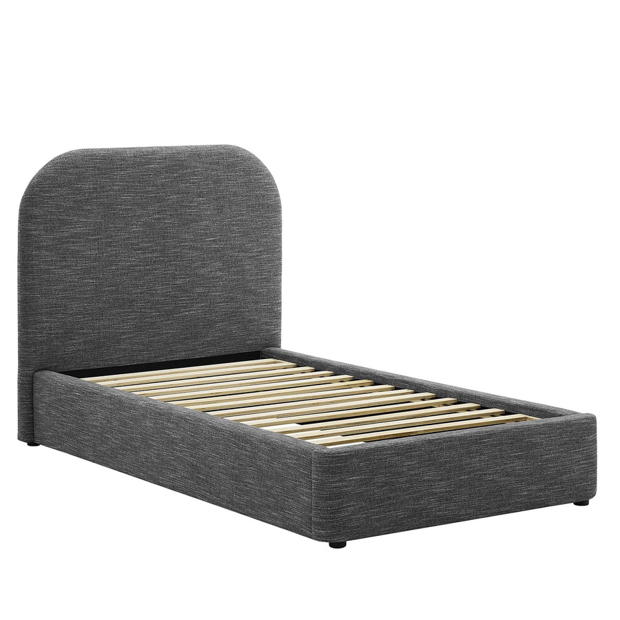 Twill Upholstered Fabric Curved Twin Platform Bed in Heathered Weave Slate