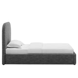 Twill Upholstered Fabric Curved Twin Platform Bed in Heathered Weave Slate