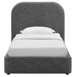 Twill Upholstered Fabric Curved Twin Platform Bed in Heathered Weave Slate