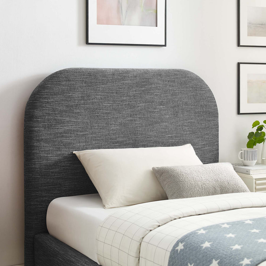 Twill Upholstered Fabric Curved Twin Platform Bed in Heathered Weave Slate