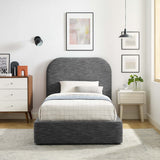 Twill Upholstered Fabric Curved Twin Platform Bed in Heathered Weave Slate