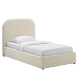 Twill Performance Velvet Curved Twin Platform Bed in Alabaster