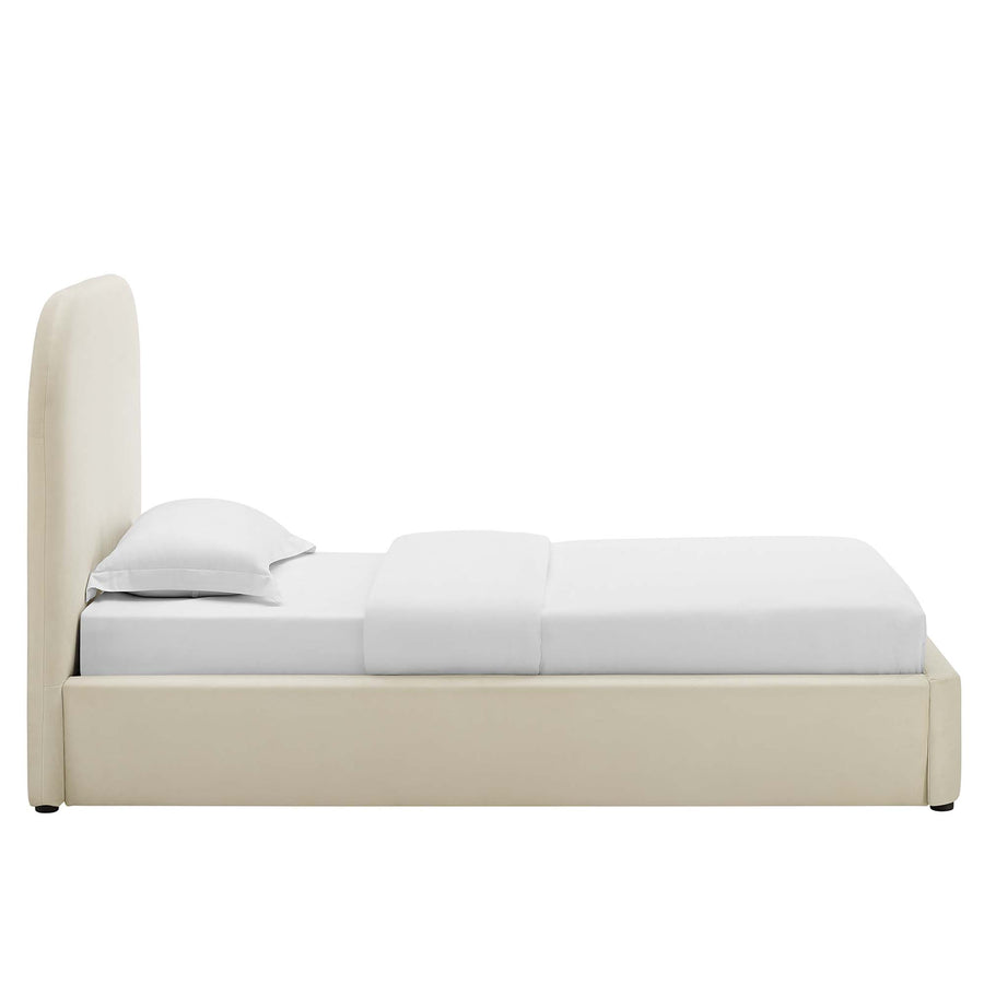 Twill Performance Velvet Curved Twin Platform Bed in Alabaster