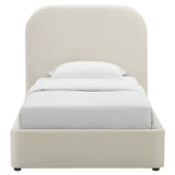 Twill Performance Velvet Curved Twin Platform Bed in Alabaster