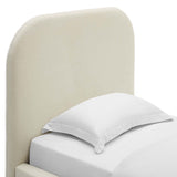 Twill Performance Velvet Curved Twin Platform Bed in Alabaster