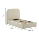 Twill Performance Velvet Curved Twin Platform Bed in Alabaster