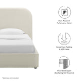 Twill Performance Velvet Curved Twin Platform Bed in Alabaster