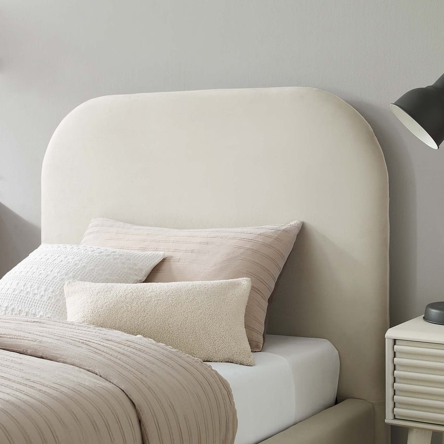 Twill Performance Velvet Curved Twin Platform Bed in Alabaster