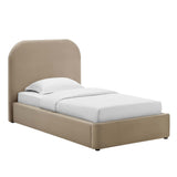 Twill Performance Velvet Curved Twin Platform Bed in Taupe