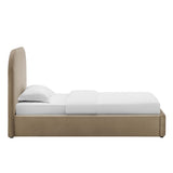 Twill Performance Velvet Curved Twin Platform Bed in Taupe