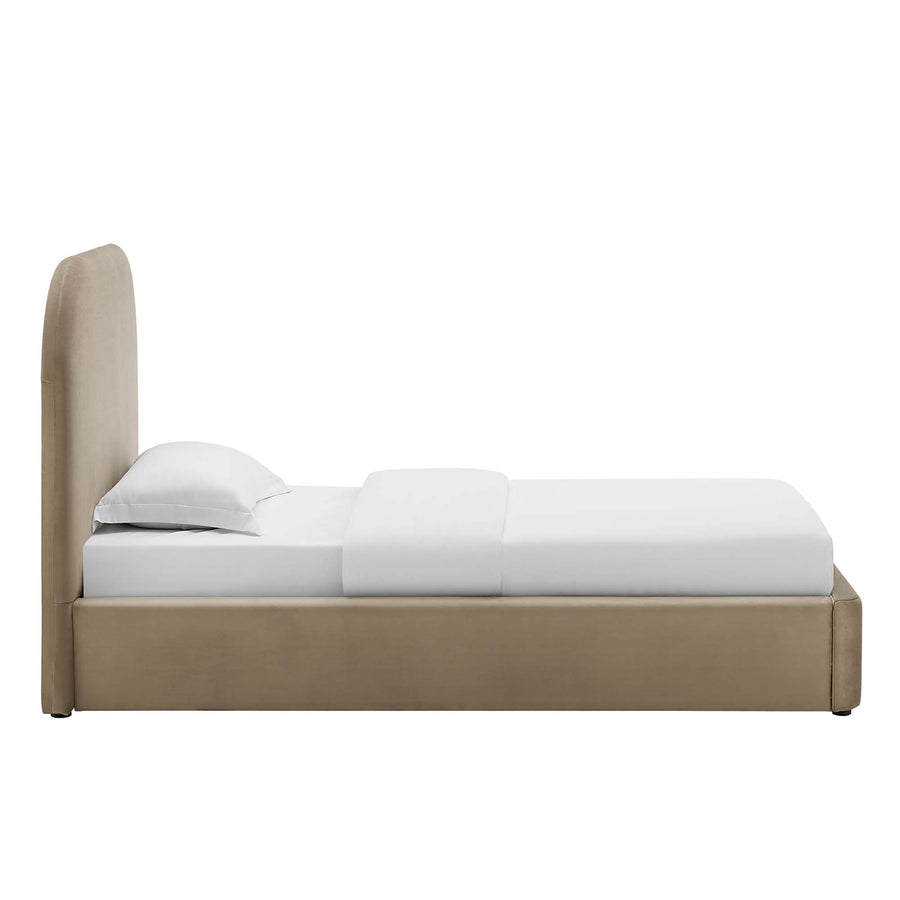 Twill Performance Velvet Curved Twin Platform Bed in Taupe