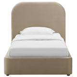 Twill Performance Velvet Curved Twin Platform Bed in Taupe