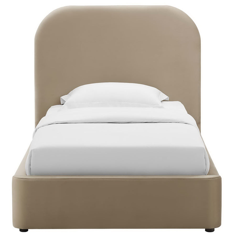 Twill Performance Velvet Curved Twin Platform Bed in Taupe