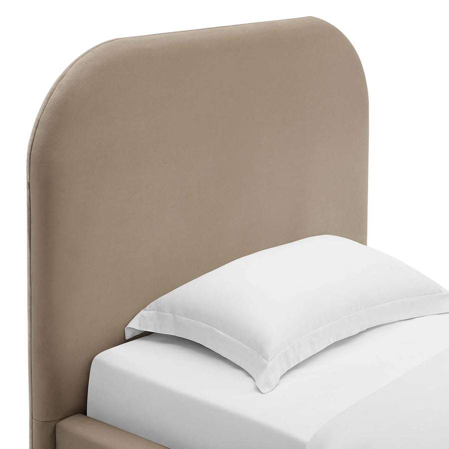 Twill Performance Velvet Curved Twin Platform Bed in Taupe