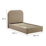 Twill Performance Velvet Curved Twin Platform Bed in Taupe