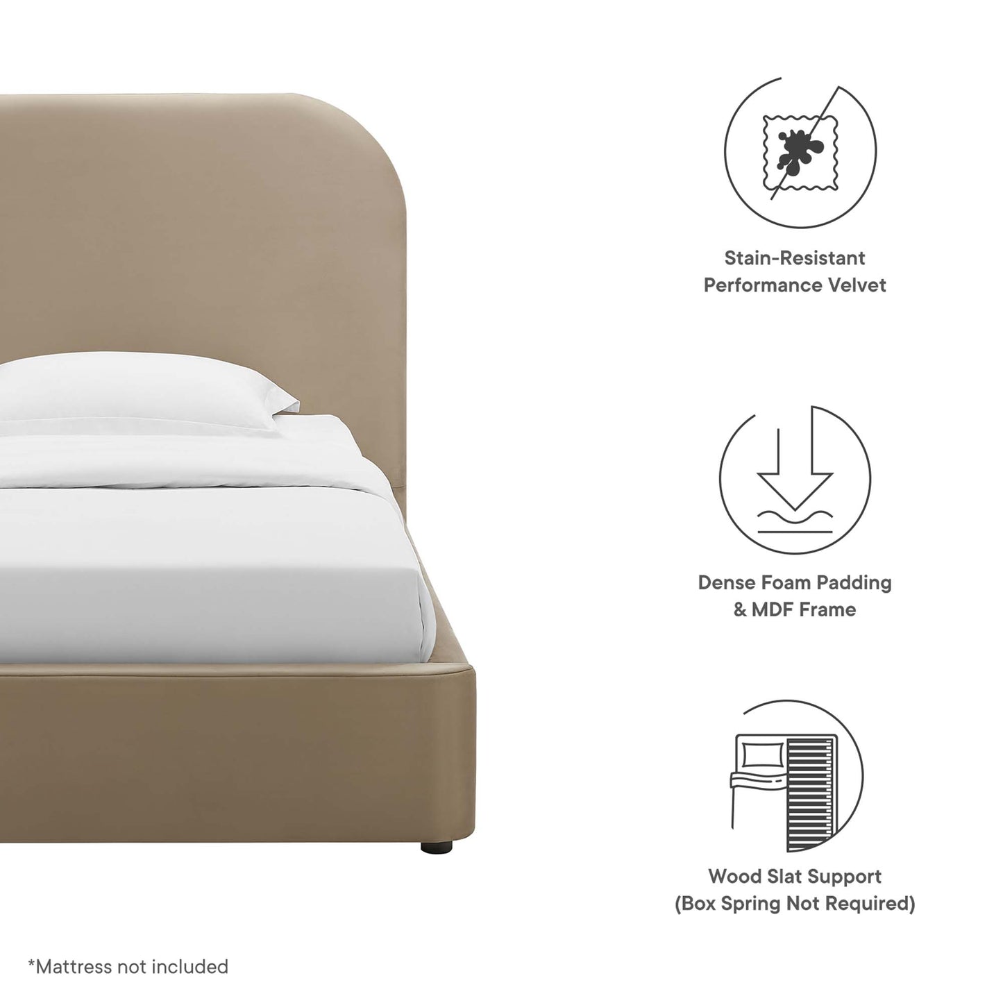 Keynote Performance Velvet Curved Twin Platform Bed by Furniture For America