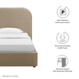 Twill Performance Velvet Curved Twin Platform Bed in Taupe