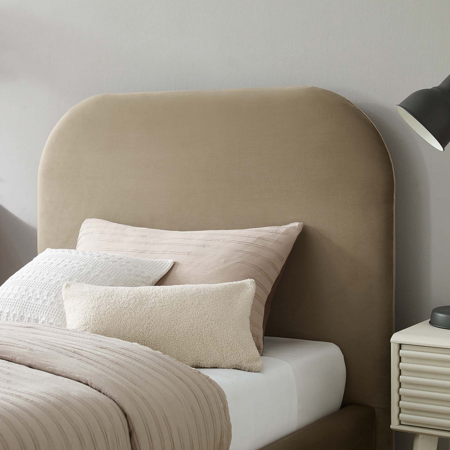 Twill Performance Velvet Curved Twin Platform Bed in Taupe