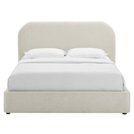 Keynote Upholstered Fabric Curved Full Platform Bed in Heathered Weave Ivory