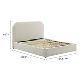 Twill Upholstered Fabric Curved Full Platform Bed in Heathered Weave Ivory