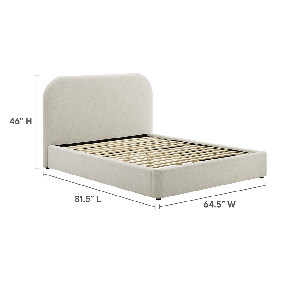 Twill Upholstered Fabric Curved Full Platform Bed in Heathered Weave Ivory
