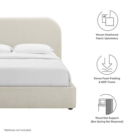 Keynote Upholstered Fabric Curved Full Platform Bed in Heathered Weave Ivory