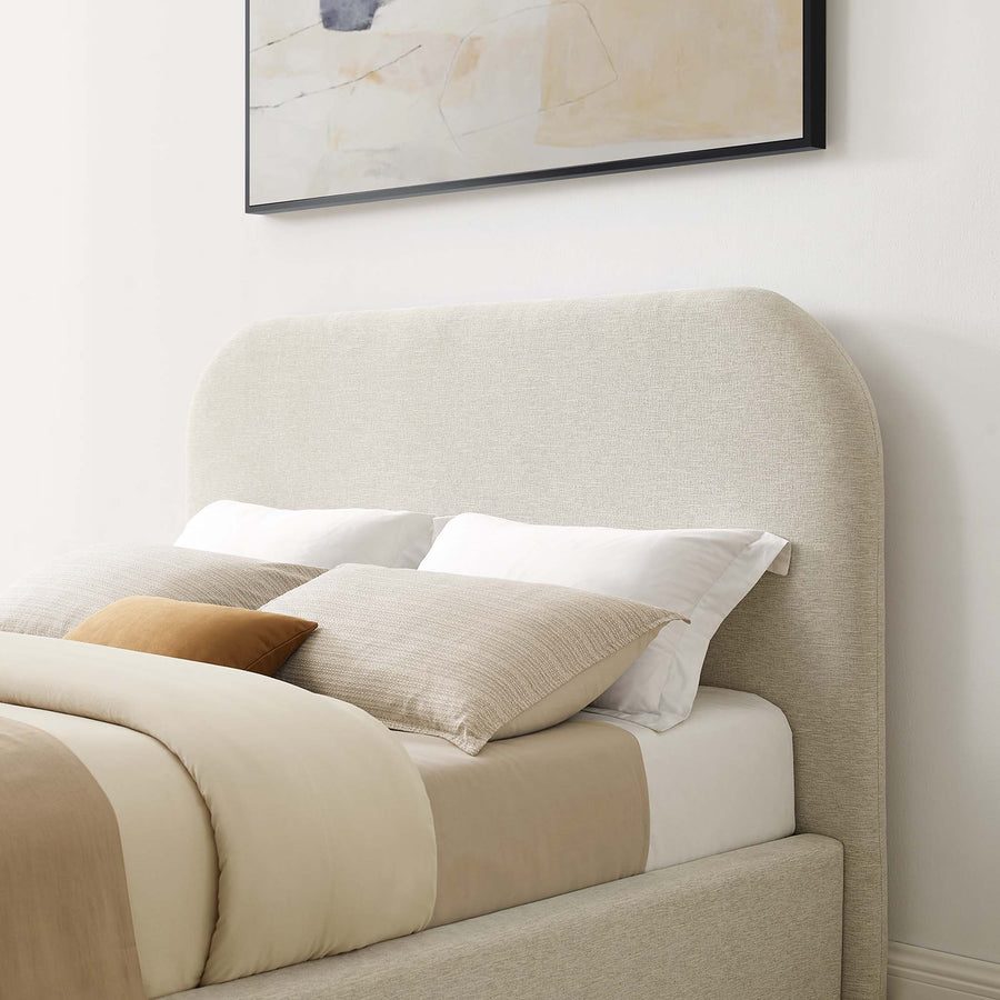 Twill Upholstered Fabric Curved Full Platform Bed in Heathered Weave Ivory