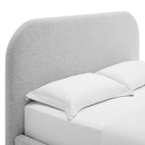 Twill Upholstered Fabric Curved Full Platform Bed in Heathered Weave Light Gray