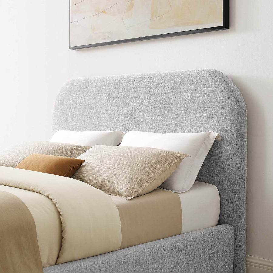 Twill Upholstered Fabric Curved Full Platform Bed in Heathered Weave Light Gray
