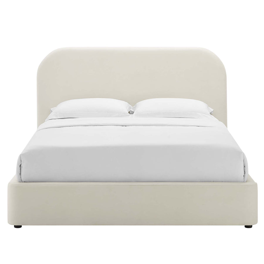 Twill Performance Velvet Curved Full Platform Bed in Alabaster