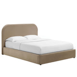 Twill Performance Velvet Curved Full Platform Bed in Taupe