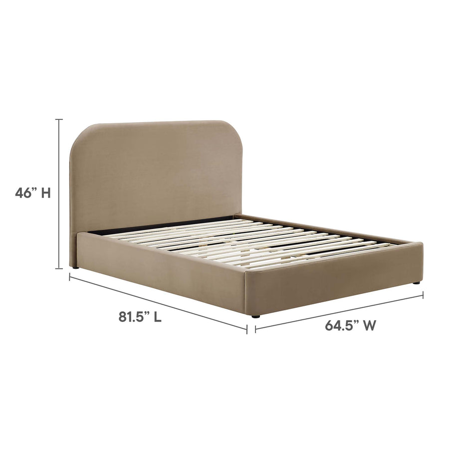 Twill Performance Velvet Curved Full Platform Bed in Taupe