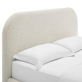 Twill Upholstered Fabric Curved Queen Platform Bed in Heathered Weave Ivory
