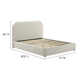 Twill Upholstered Fabric Curved Queen Platform Bed in Heathered Weave Ivory