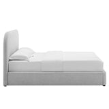 Twill Upholstered Fabric Curved Queen Platform Bed in Heathered Weave Light Gray