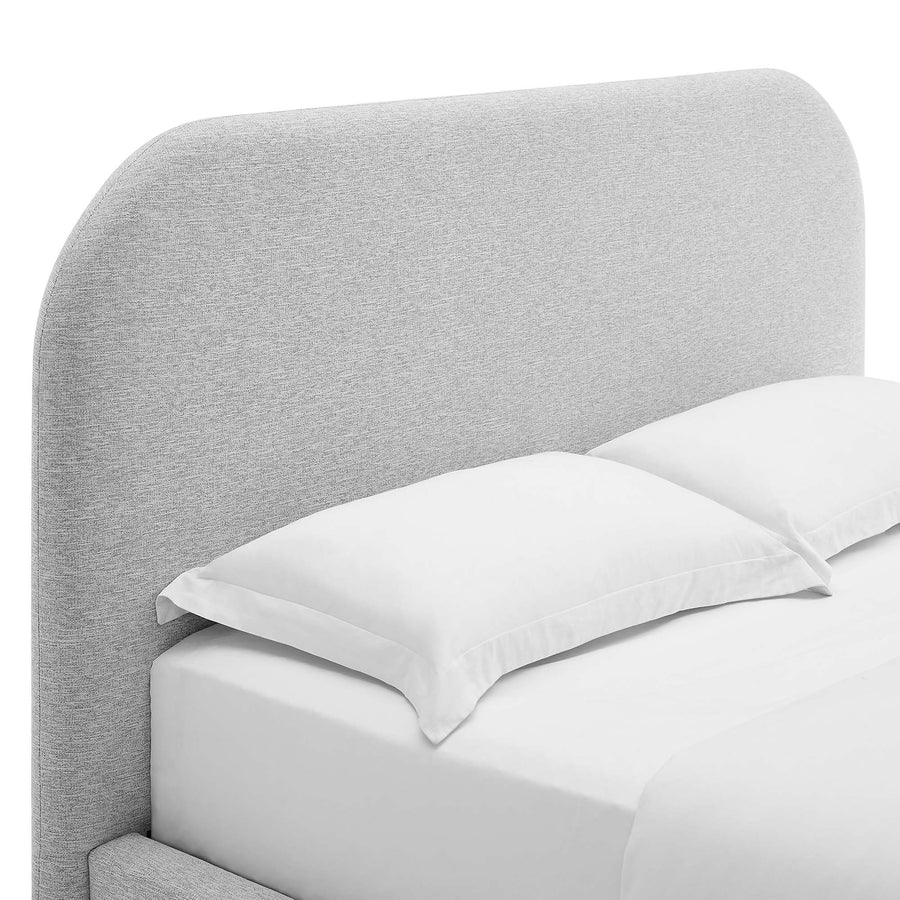 Twill Upholstered Fabric Curved Queen Platform Bed in Heathered Weave Light Gray