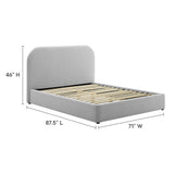 Twill Upholstered Fabric Curved Queen Platform Bed in Heathered Weave Light Gray