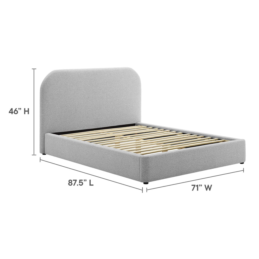 Twill Upholstered Fabric Curved Queen Platform Bed in Heathered Weave Light Gray