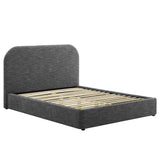 Twill Upholstered Fabric Curved Queen Platform Bed in Heathered Weave Slate