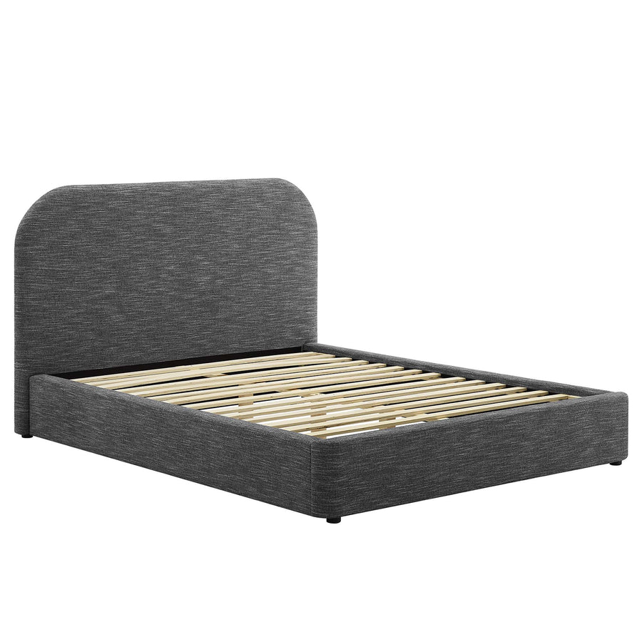 Twill Upholstered Fabric Curved Queen Platform Bed in Heathered Weave Slate
