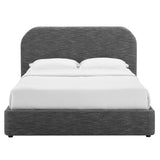 Twill Upholstered Fabric Curved Queen Platform Bed in Heathered Weave Slate