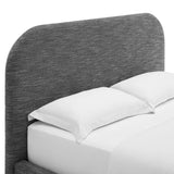 Twill Upholstered Fabric Curved Queen Platform Bed in Heathered Weave Slate