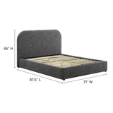 Twill Upholstered Fabric Curved Queen Platform Bed in Heathered Weave Slate