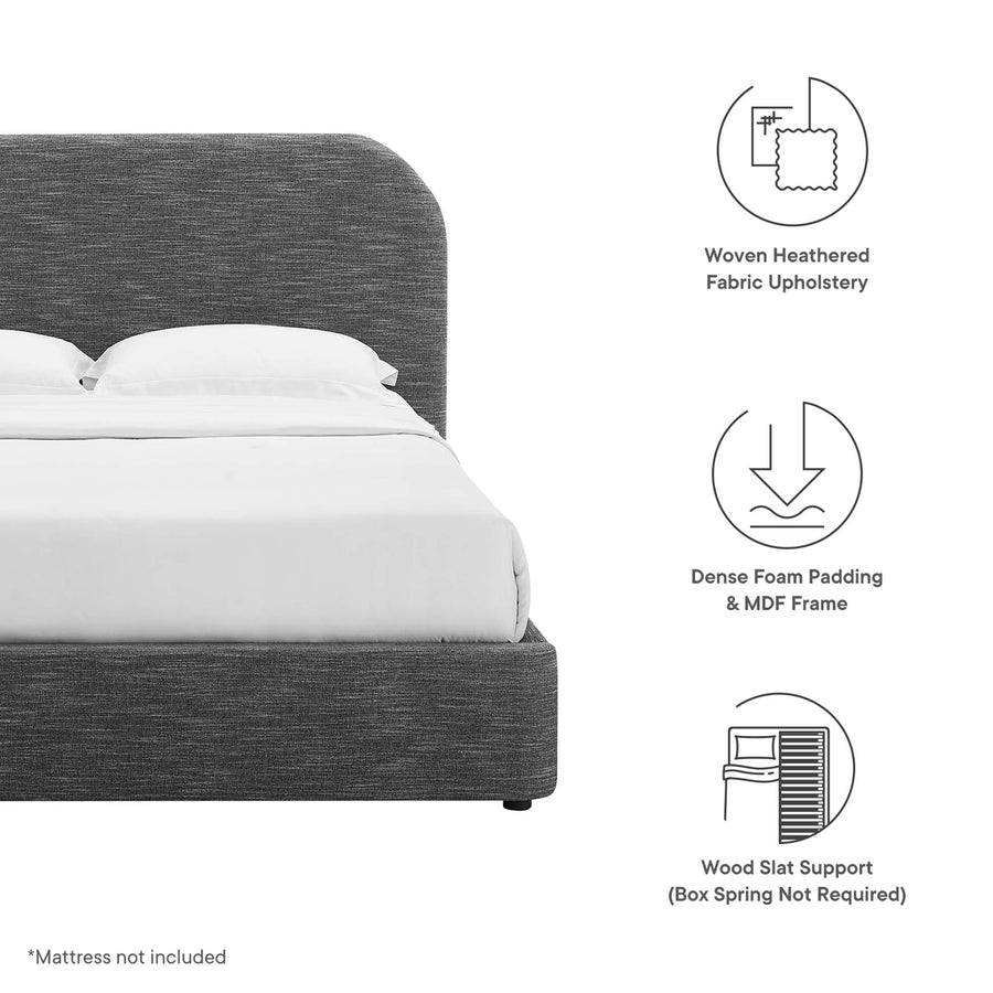 Twill Upholstered Fabric Curved Queen Platform Bed in Heathered Weave Slate