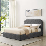 Twill Upholstered Fabric Curved Queen Platform Bed in Heathered Weave Slate