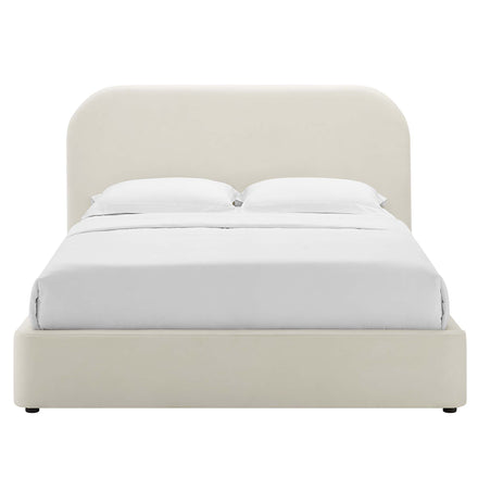 Keynote Performance Velvet Curved Queen Platform Bed in Alabaster